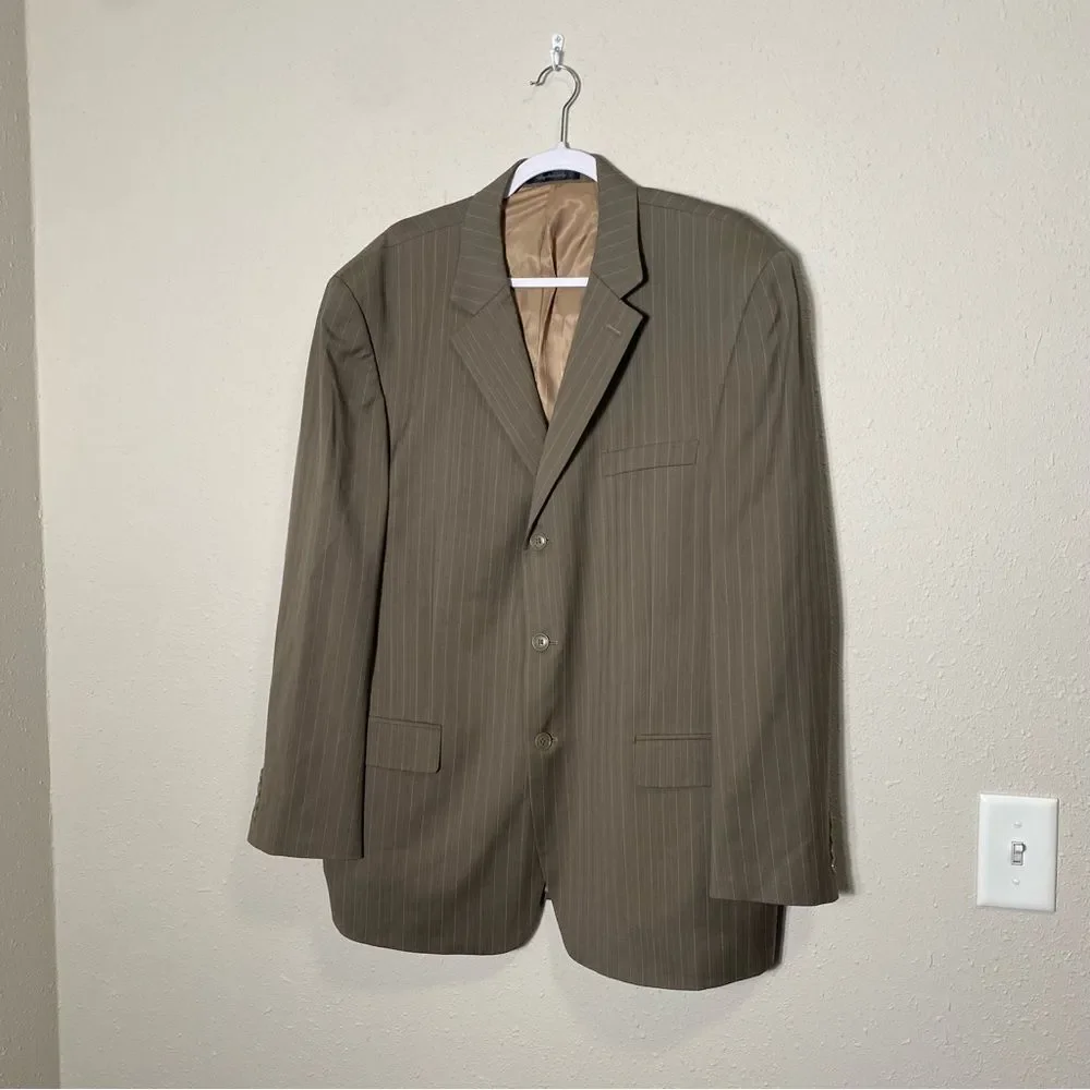 Andrew Fezza 100% Wool Brown Pinstriped Blazer Men's Size 46 R